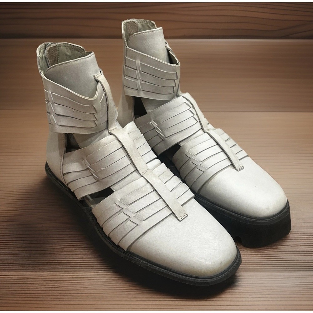 Free People Hydra Huarache‎ Lug Boots Size 39 US 9 Sand Dollar Leather Zip Woven